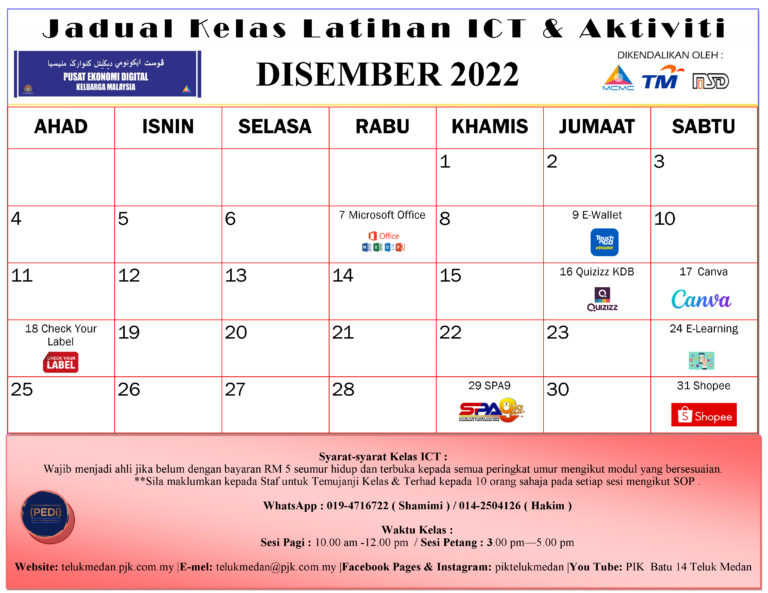 Jadual PEDi Disember 2022